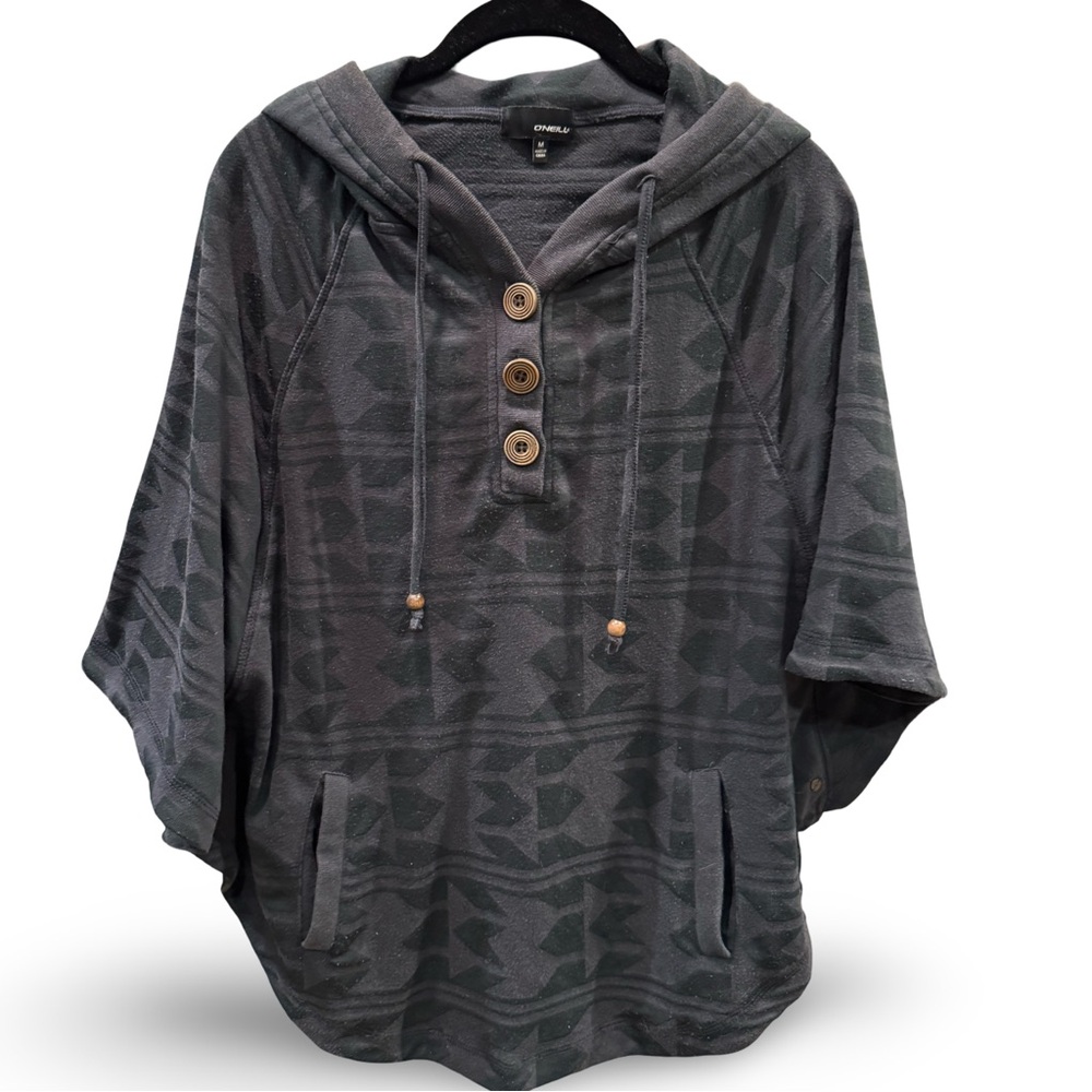 O'Neill Women’s Charcoal Aztec Pattern Poncho Style Hoodie